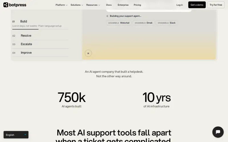 Screenshot of botpress.com, further down the homepage