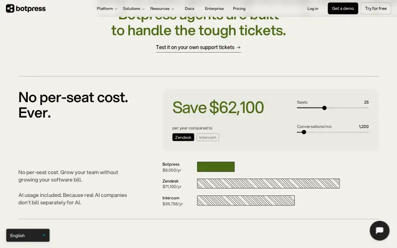 Screenshot of botpress.com, further down the homepage