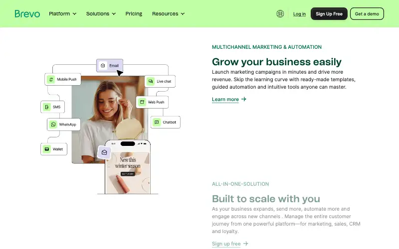 Screenshot of brevo.com, further down the homepage