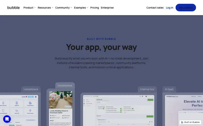Screenshot of bubble.io, further down the homepage