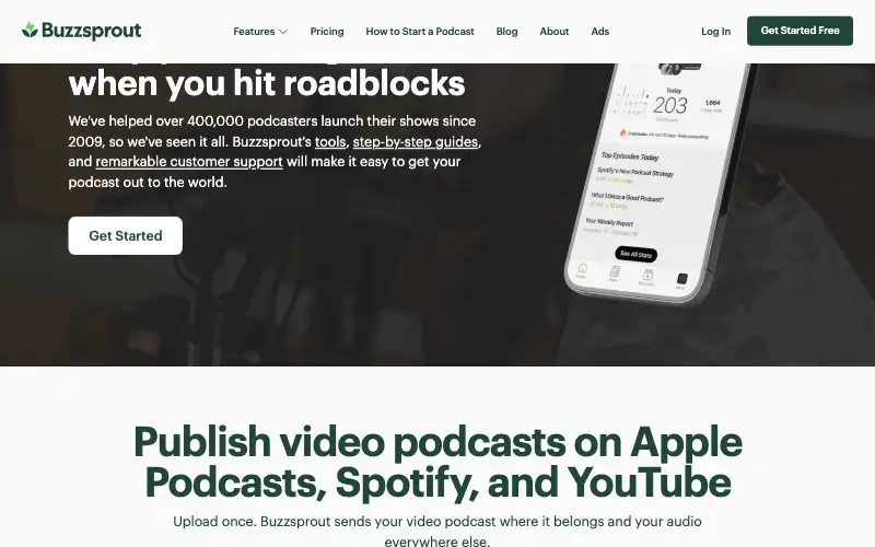Screenshot of buzzsprout.com, further down the homepage