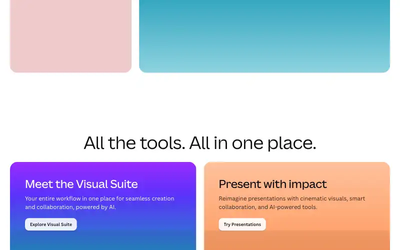 Screenshot of canva.com, further down the homepage