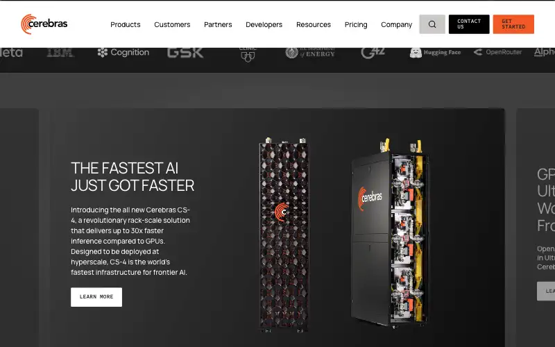 Screenshot of cerebras.ai, further down the homepage