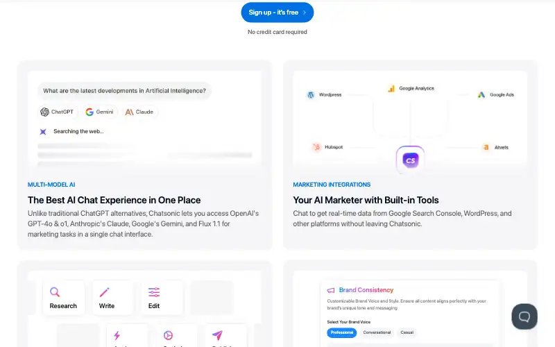 Screenshot of writesonic.com, further down the homepage