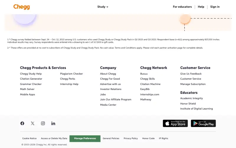 Screenshot of chegg.com, further down the homepage