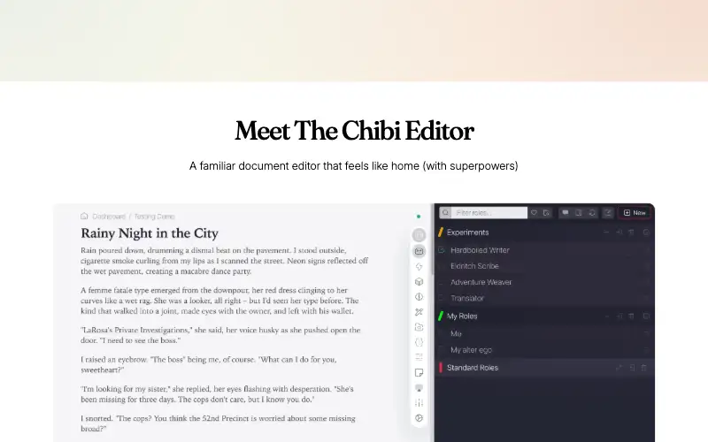 Screenshot of chibi.ai, further down the homepage