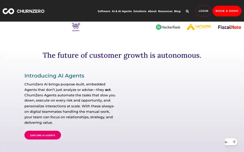 Screenshot of churnzero.com, further down the homepage