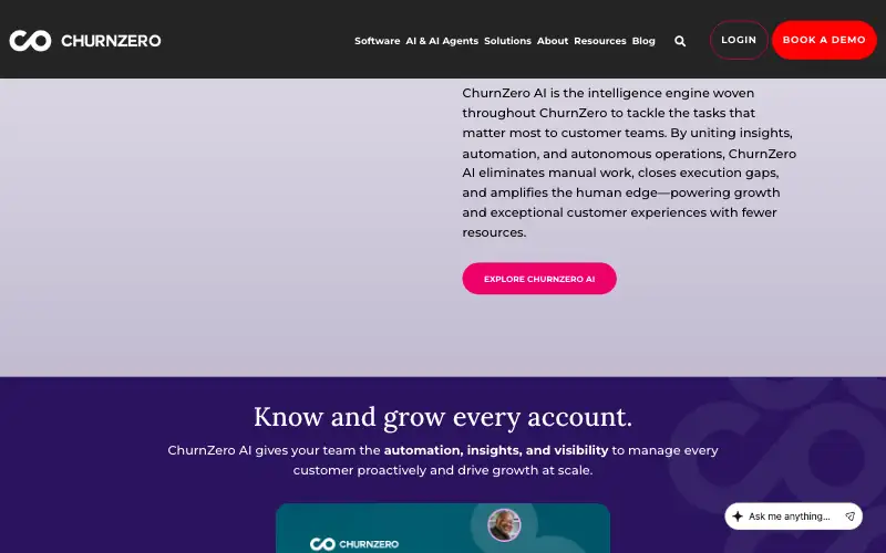 Screenshot of churnzero.com, further down the homepage