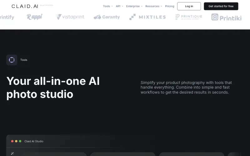 Screenshot of claid.ai, further down the homepage