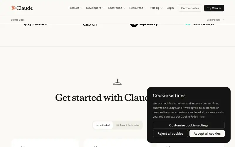 Screenshot of claude.com, further down the homepage