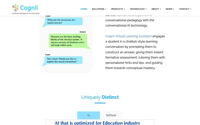 Screenshot of cognii.com, further down the homepage