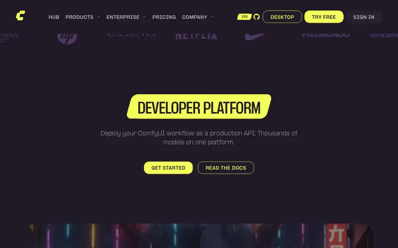 Screenshot of comfy.org, further down the homepage