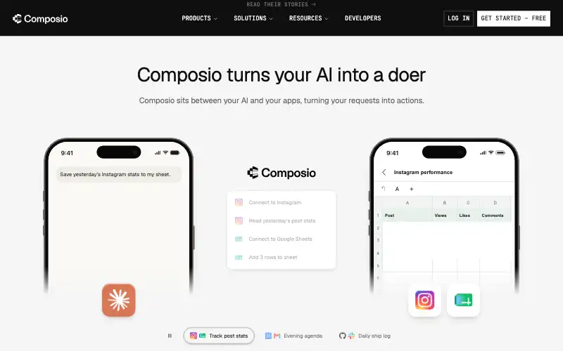 Screenshot of composio.dev, further down the homepage