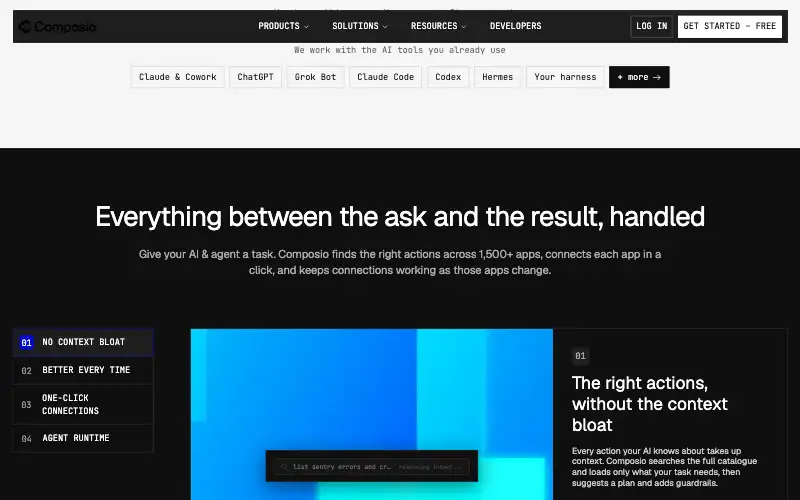 Screenshot of composio.dev, further down the homepage