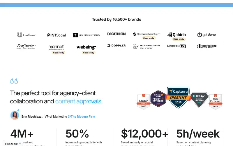 Screenshot of contentstudio.io, further down the homepage