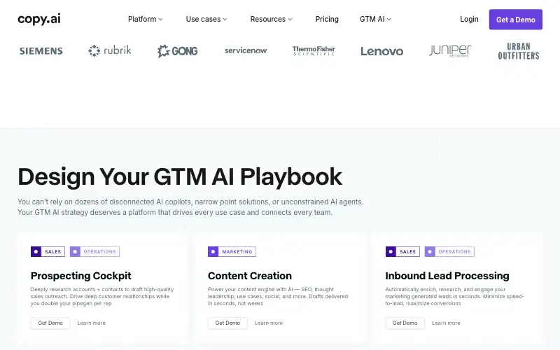 Screenshot of copy.ai, further down the homepage
