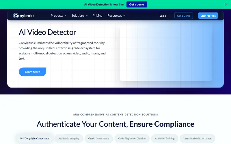 Screenshot of copyleaks.com, further down the homepage