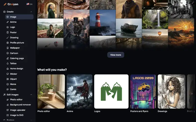 Screenshot of craiyon.com, further down the homepage