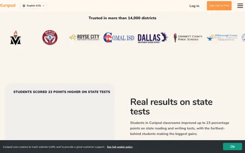 Screenshot of curipod.com, further down the homepage
