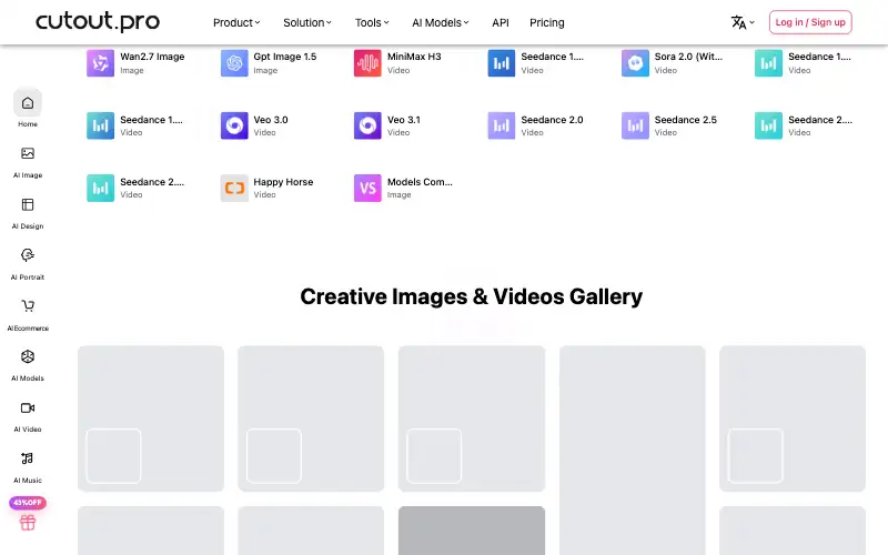 Screenshot of cutout.pro, further down the homepage