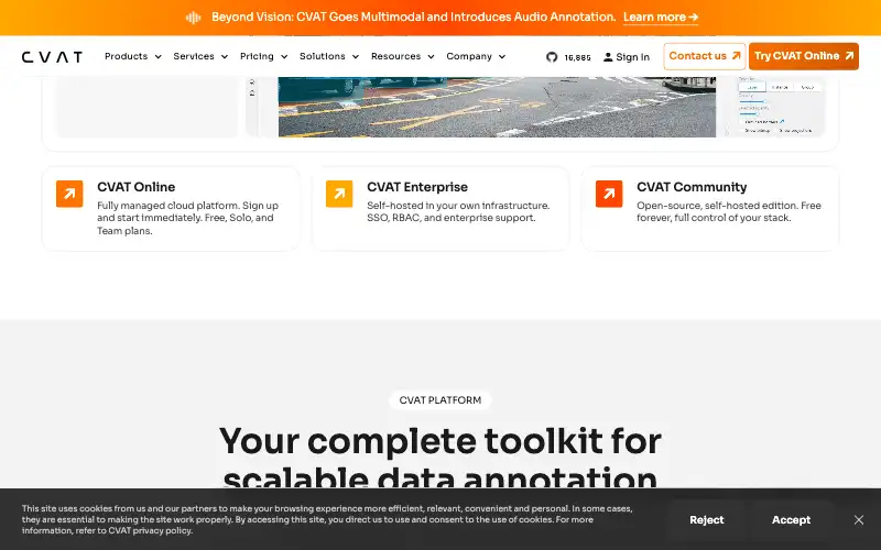 Screenshot of cvat.ai, further down the homepage