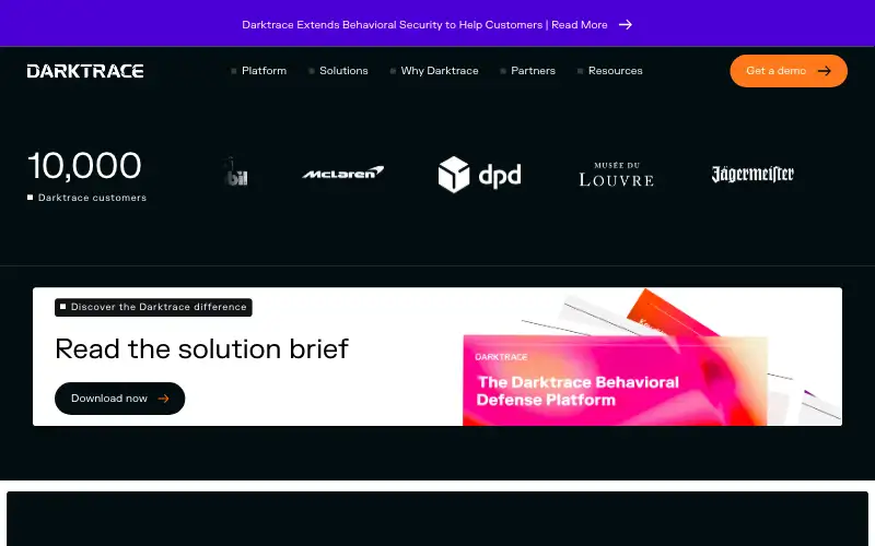 Screenshot of darktrace.com, further down the homepage