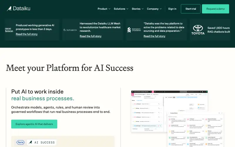 Screenshot of dataiku.com, further down the homepage