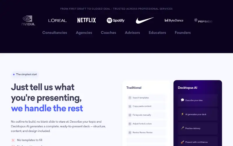 Screenshot of decktopus.com, further down the homepage