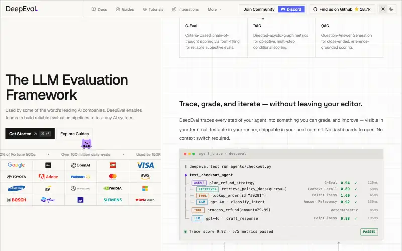 Screenshot of deepeval.com, further down the homepage