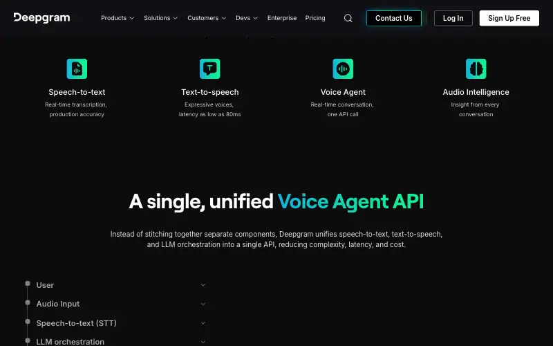 Screenshot of deepgram.com, further down the homepage