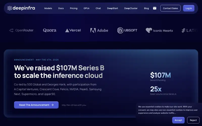 Screenshot of deepinfra.com, further down the homepage