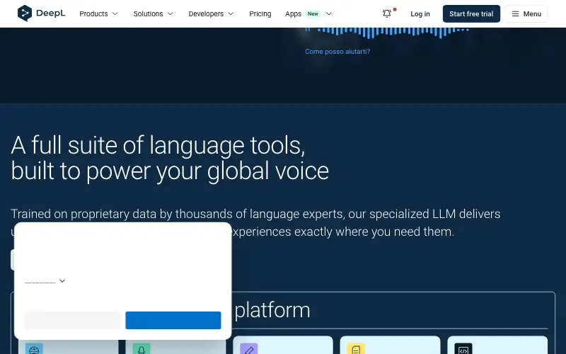 Screenshot of deepl.com, further down the homepage