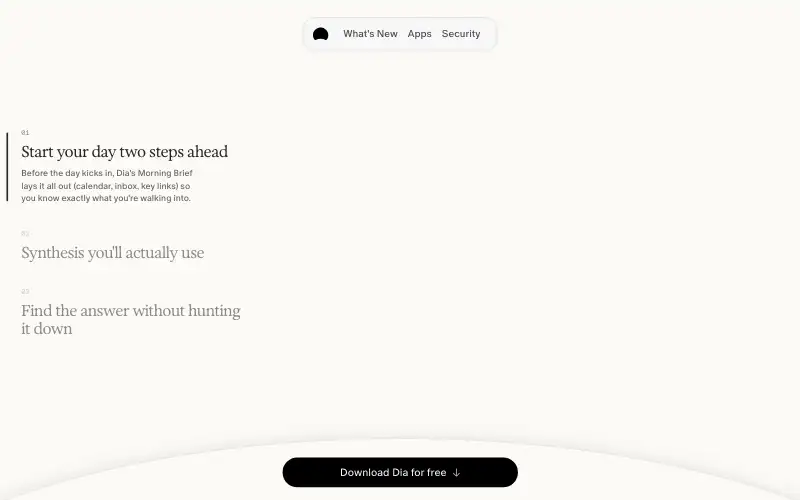 Screenshot of diabrowser.com, further down the homepage
