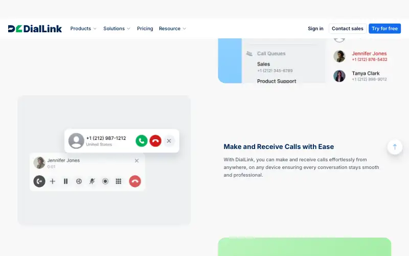 Screenshot of diallink.com, further down the homepage