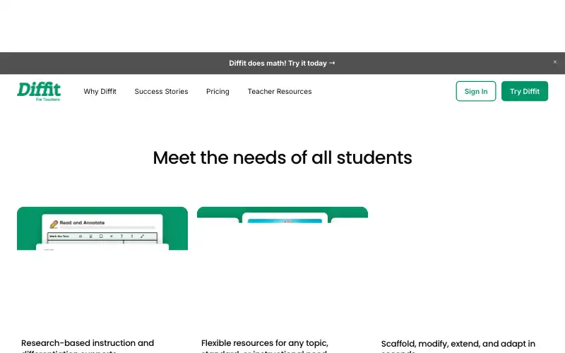 Screenshot of web.diffit.me, further down the homepage