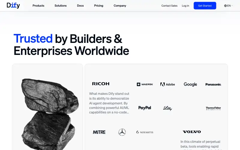 Screenshot of dify.ai, further down the homepage