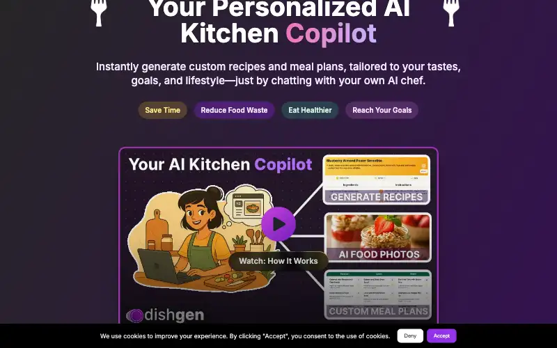 Screenshot of dishgen.com, further down the homepage