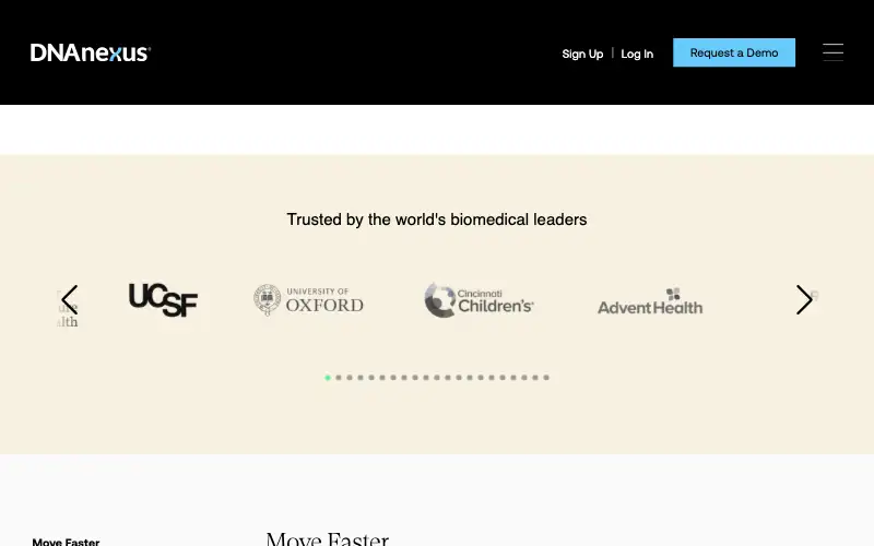 Screenshot of dnanexus.com, further down the homepage