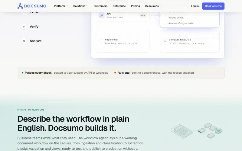 Screenshot of docsumo.com, further down the homepage