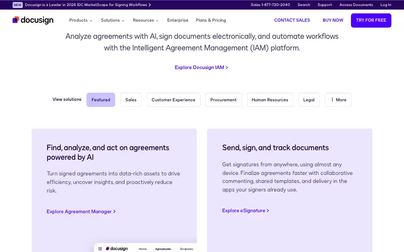 Screenshot of docusign.com, further down the homepage