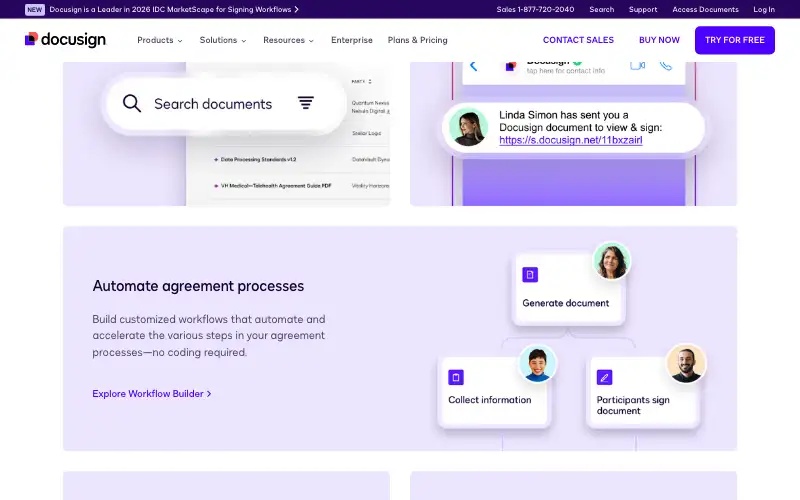 Screenshot of docusign.com, further down the homepage