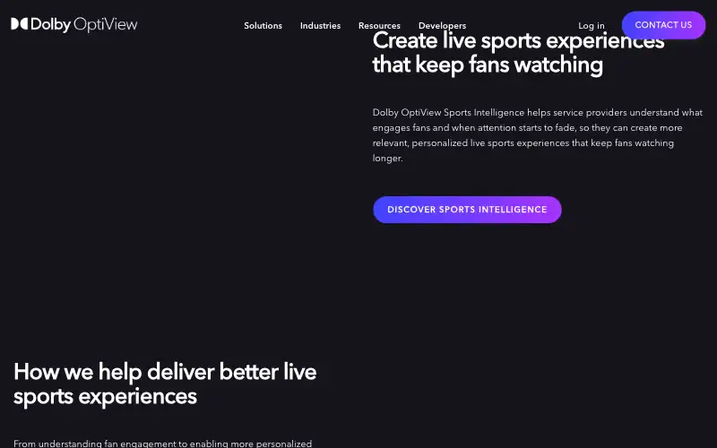 Screenshot of optiview.dolby.com, further down the homepage