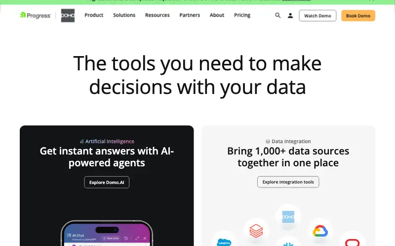 Screenshot of domo.com, further down the homepage
