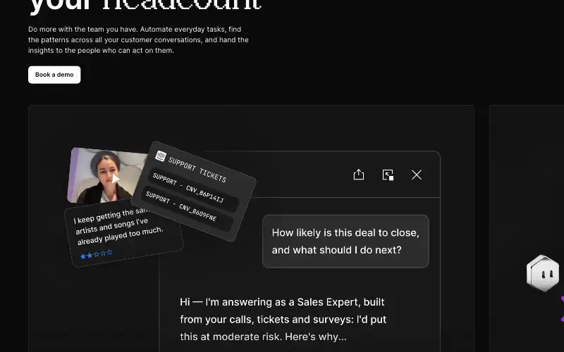 Screenshot of dovetail.com, further down the homepage