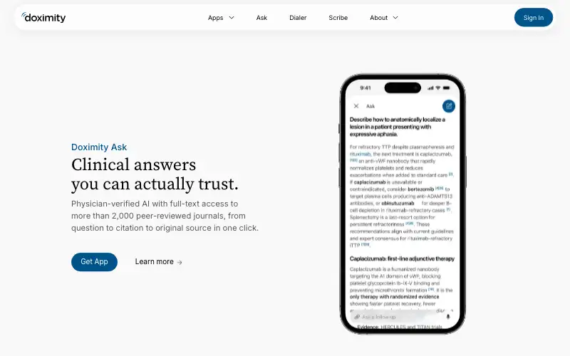 Screenshot of doximity.com, further down the homepage