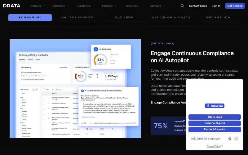 Screenshot of drata.com, further down the homepage