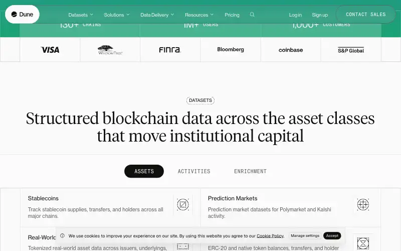 Screenshot of dune.com, further down the homepage