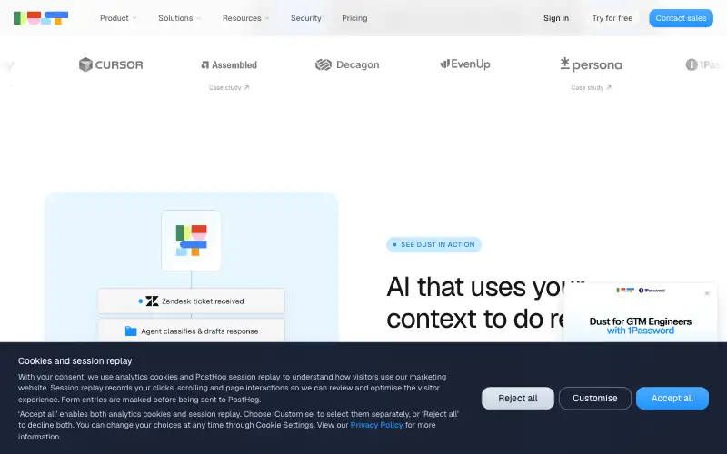 Screenshot of dust.tt, further down the homepage