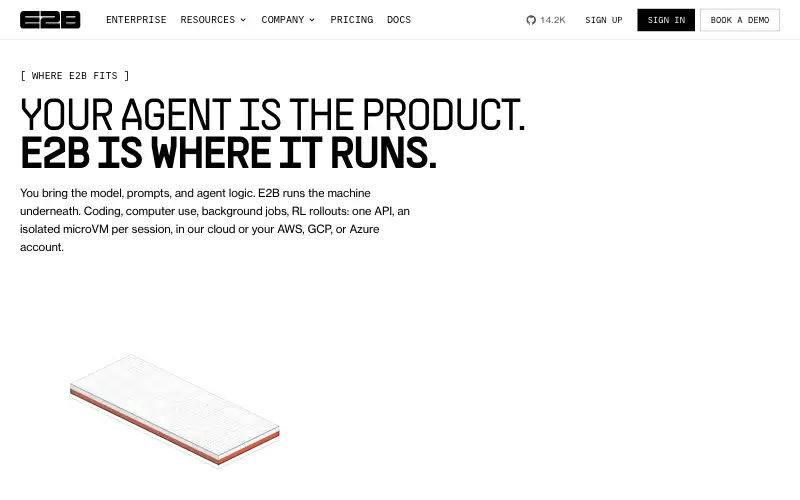 Screenshot of e2b.dev, further down the homepage