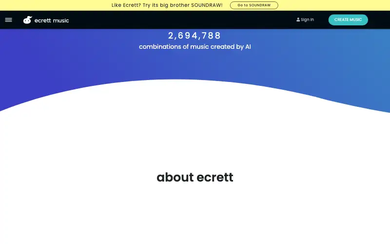 Screenshot of ecrettmusic.com, further down the homepage